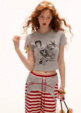 Graffiti Printed Round Neck Short Sleeve